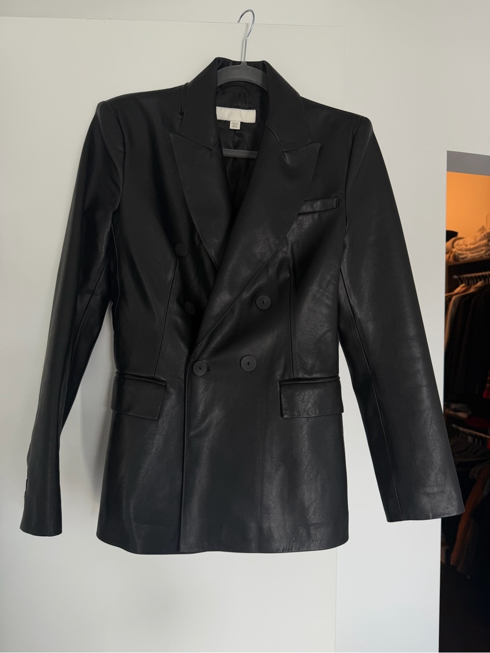 Zara Faux Leather Double Breasted Blazer – Black | XS